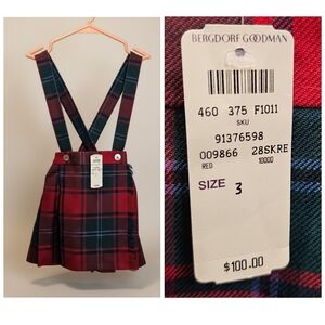 NWT Plaid Wool Pleated Kilt Jumper Bergdorf Goodman Toddler Size 3